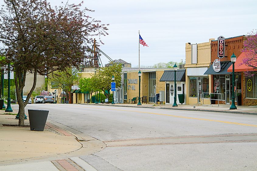 View of the downtown area in Tonganoxie, Kansas.