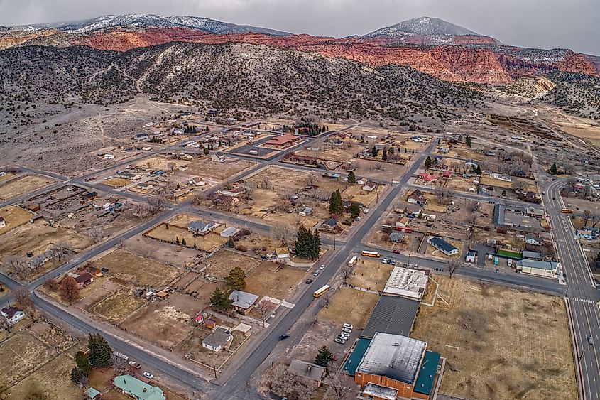 Aerial view of downtown Bicknell, Utah