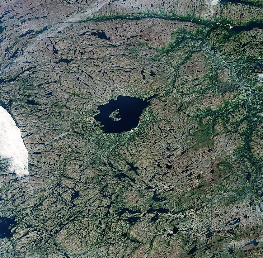 Satellite view of Mistastin Lake in Labrador, Canada