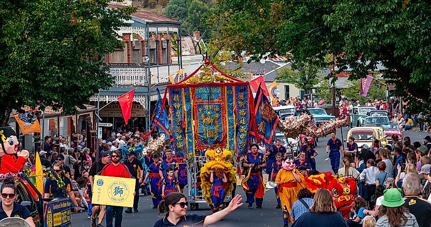 Maldon Easter Procession in Maldon, Victoria, Australia.