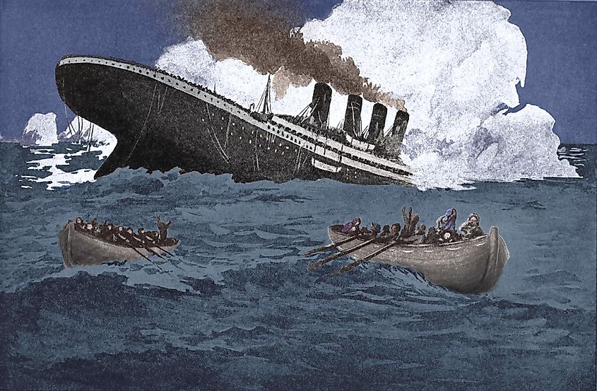 An illustration of sinking of the Titanic by Jay Henry Mowbray.