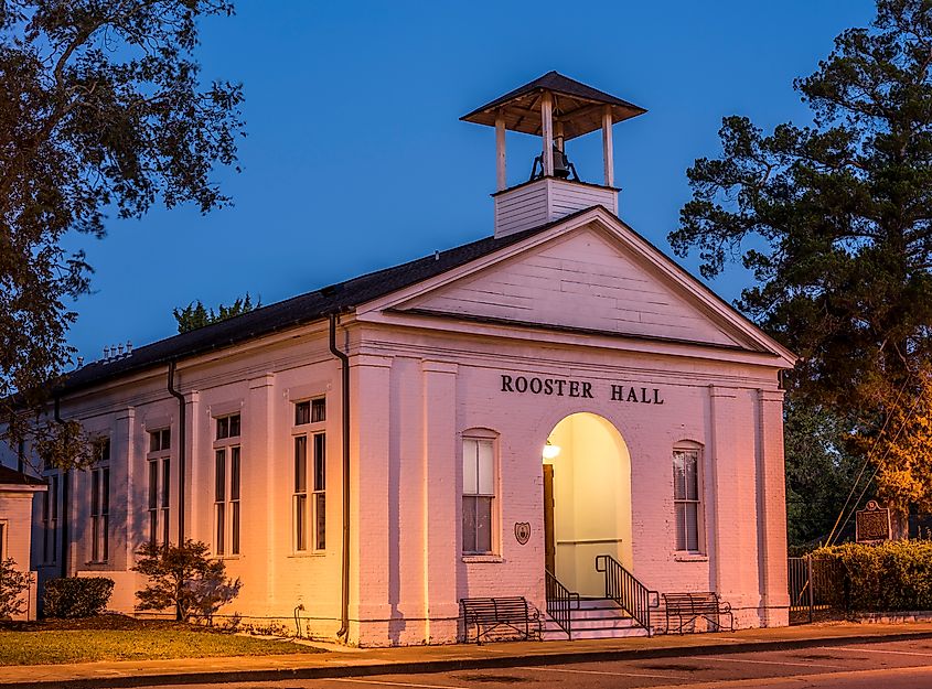Demopolis, Alabama / United States - 11 05 2018:  Rooster Hall.