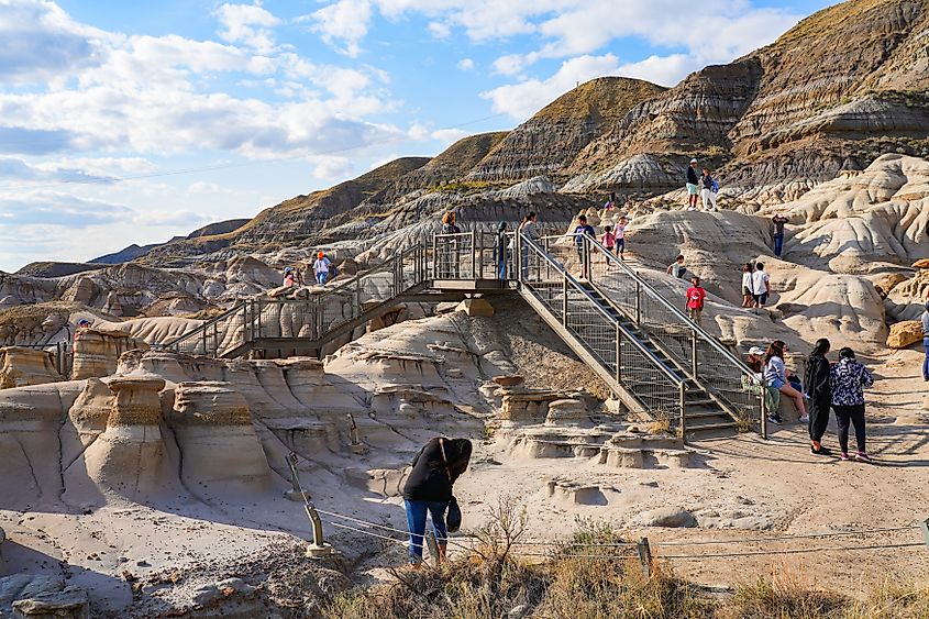 Stairway along the Willow Creek Hoodoos Trail in the badlands near Drumheller, Alberta, Canada. 