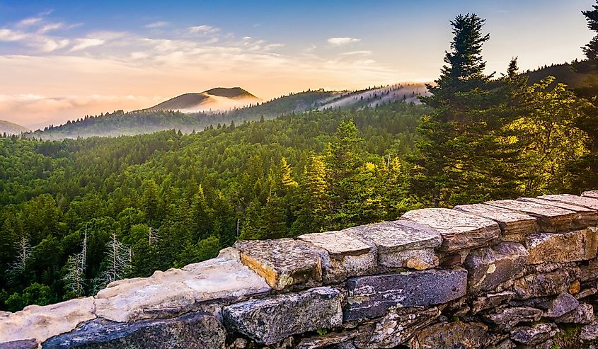 Morning view from Devil's Courthouse, near the Blue Ridge Parkway in North Carolina.