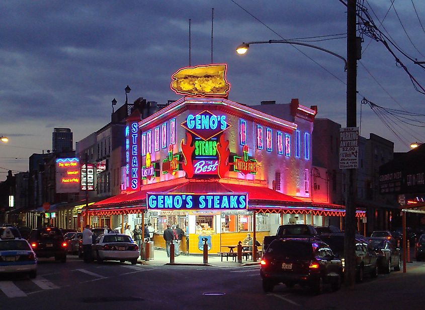 Geno's Steaks in Passyunk Square.
