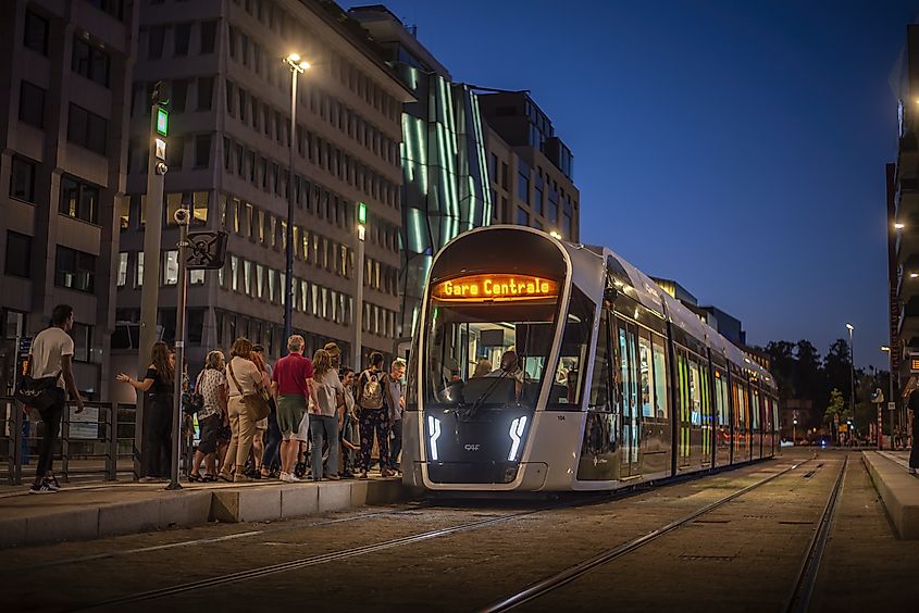 Tram line in Luxembourg city.