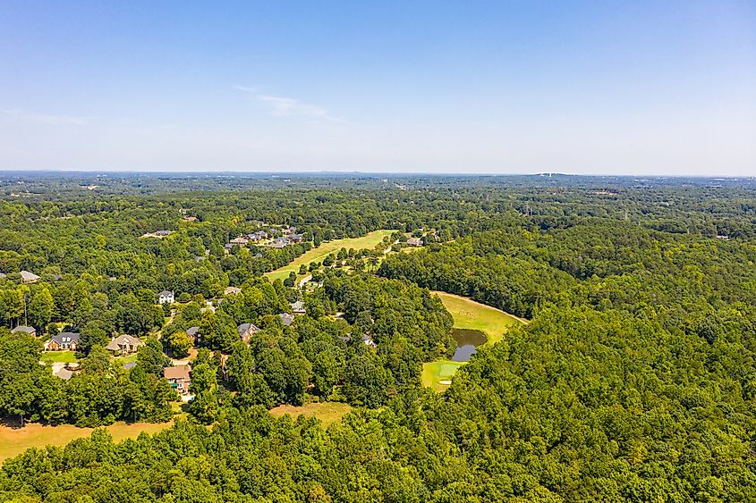 Aerial view of the town of Travelers Rest, South Carolina.