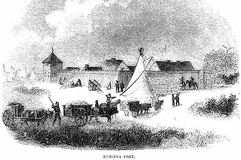 Fort Pembina and Red River ox carts, c. 1870