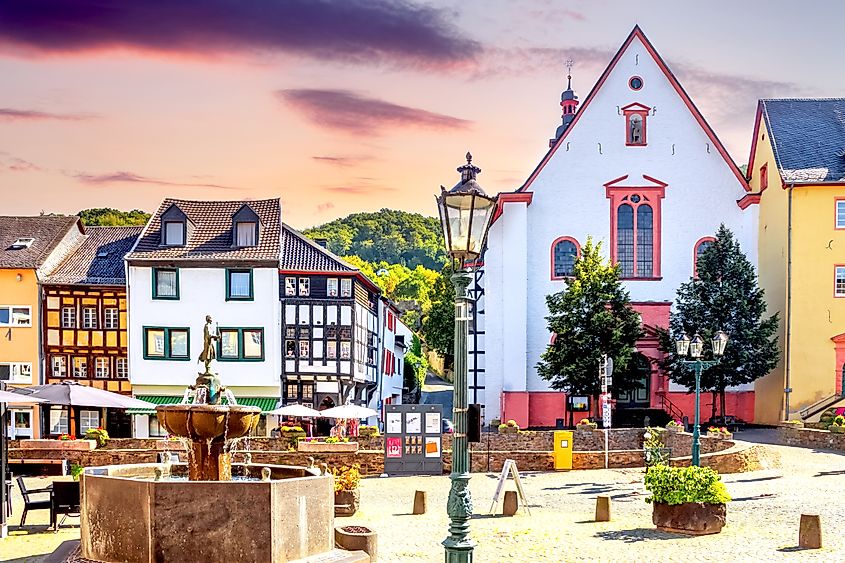 Old town of Bad Münstereifel in Germany with historic half-timbered buildings