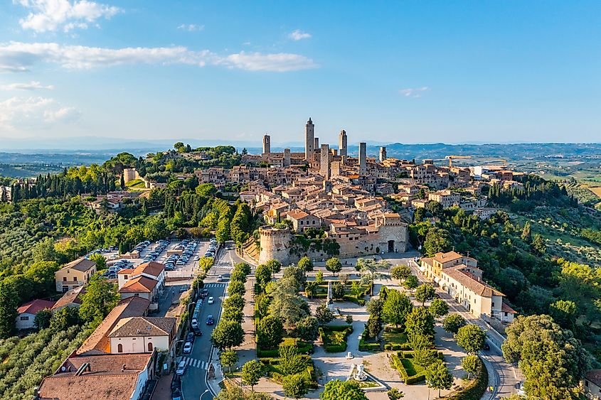 Aerial view of San Gimignano, Italy.