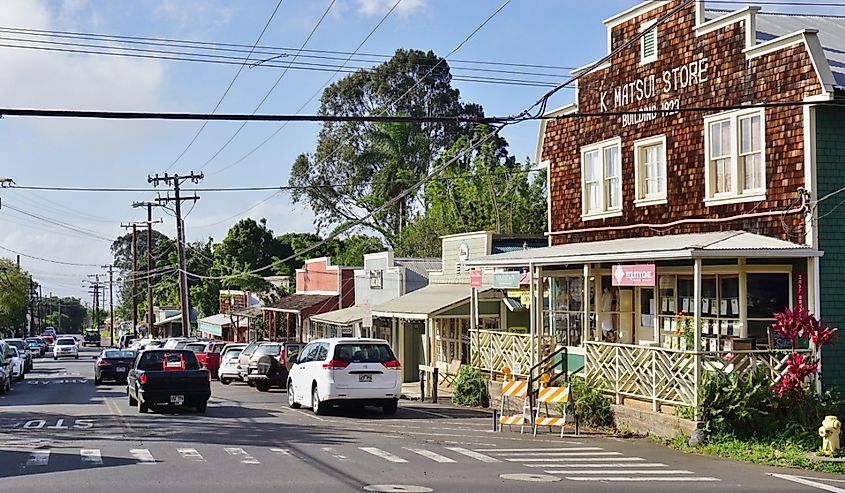 Located on the slope of the Haleakala volcano, the town of Makawao, home to paniolo cowboys.