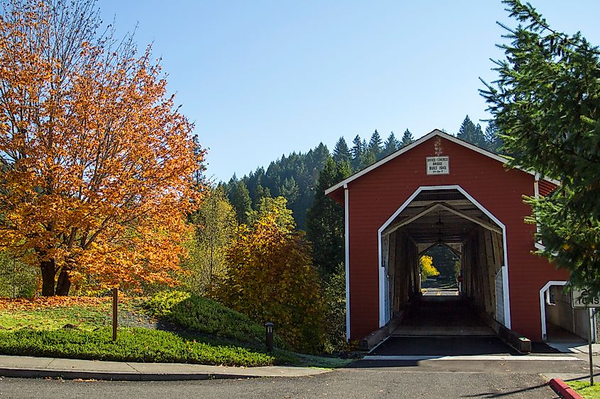 The Office Bridge (also called Westfir Covered Bridge) is in Westfir, Oregon