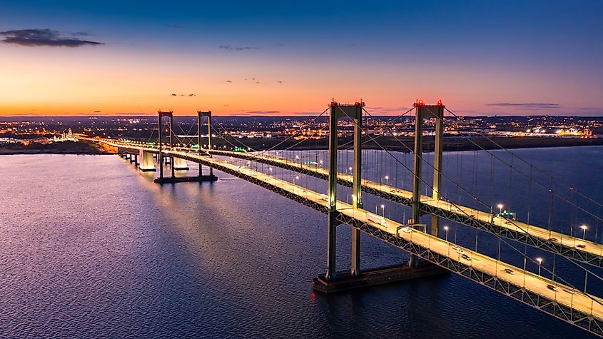 Aerial view of Delaware Memorial Bridge at dusk. Credit: Mihai_Andritoiu / Shutterstock