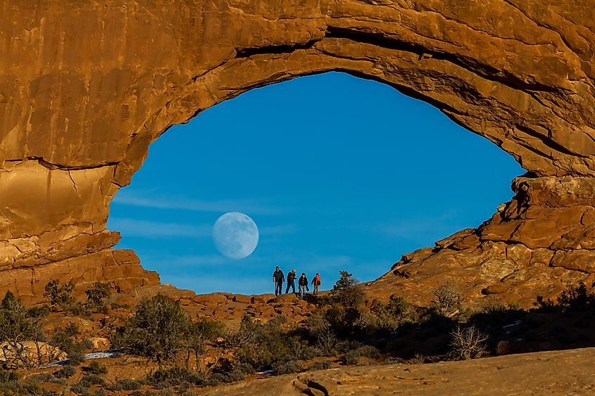 Visitors at the Arches National Park near Moab, Utah.
