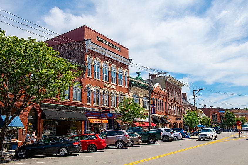 Odd Fellows Hall at 115 Water Street in historic town center of Exeter, New Hampshire.