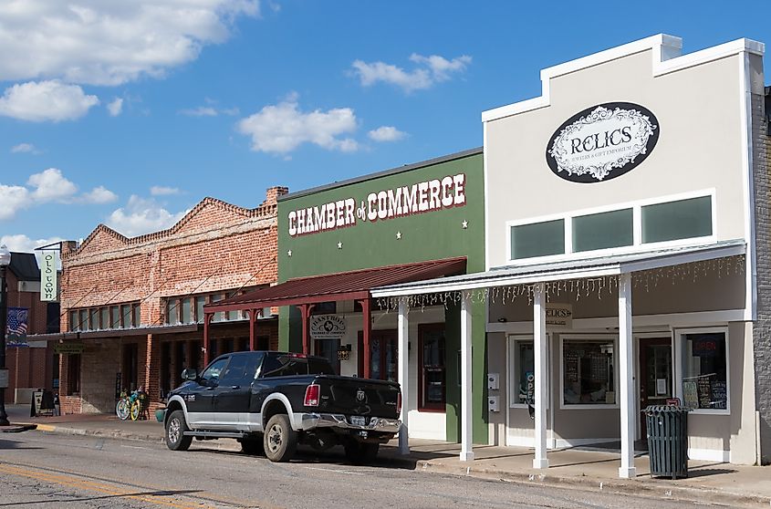 Three small shops in Bastrop, Texas.