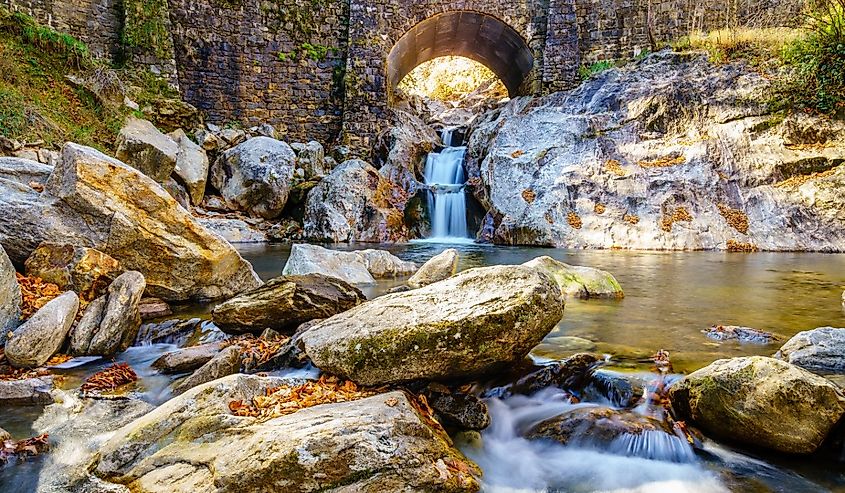 Beautiful waterfall by the Forest Heritage National Scenic Byway in North Carolina