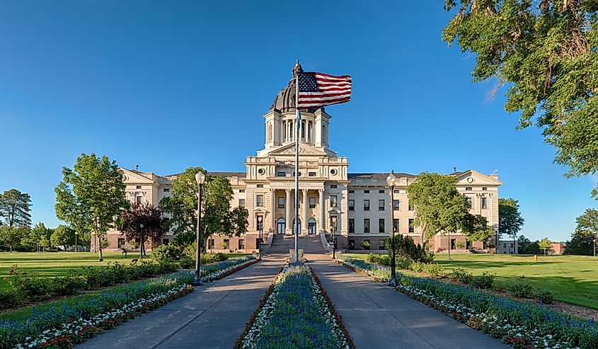 Exterior of the South Dakota State Capitol building on a clear, summer day