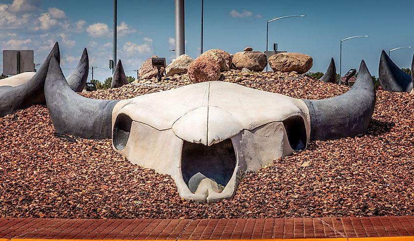 Roundabout with buffalo skulls in Poplar Montana