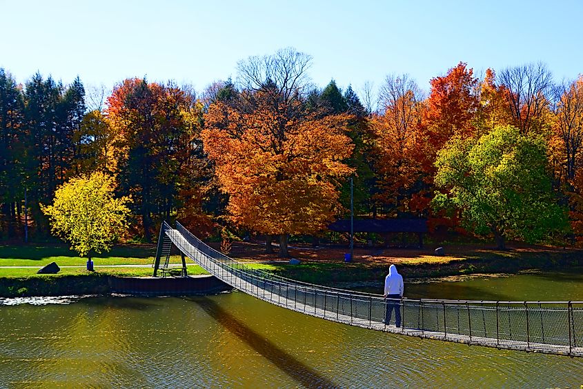 A swinging pedestrian bridge in Croswell, Michigan.