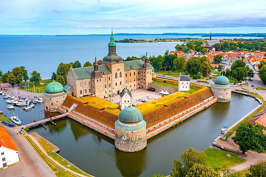 Aerial view of Vadstena Castle in Vadstena, Sweden.