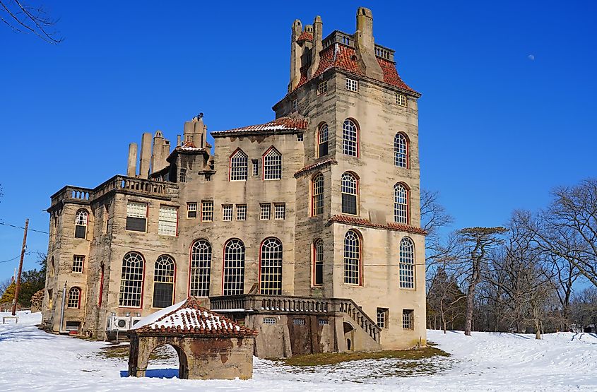  Winter view of the landmark Fonthill Castle, home of Henry Chapman Mercer in historic Doylestown, Bucks County, Pennsylvania.