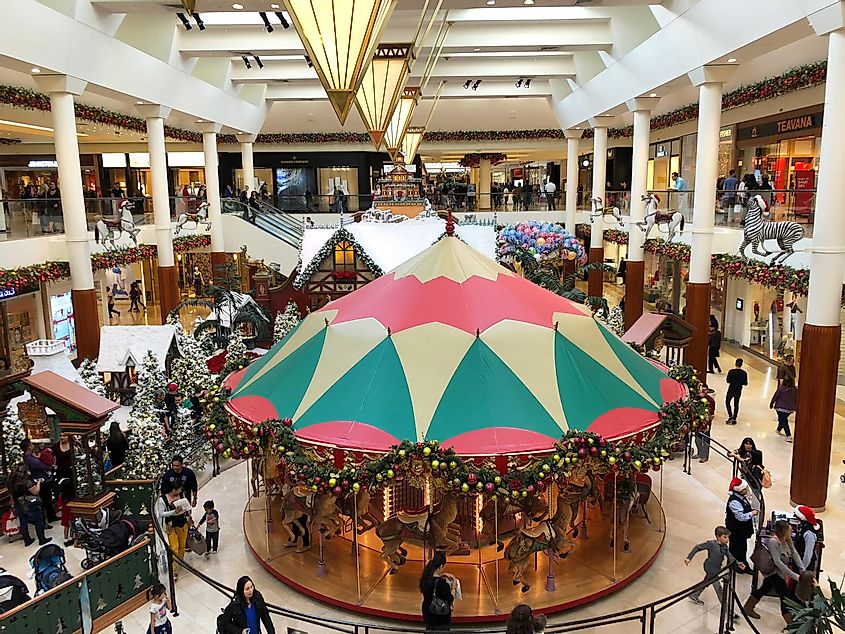 Carousel Court at South Coast Plaza with Santas Village in the background.