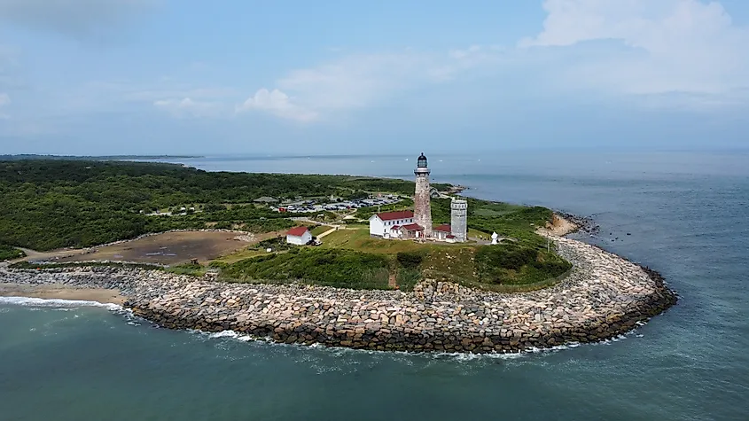 Aerial view of the Montauk Point Lighthouse.