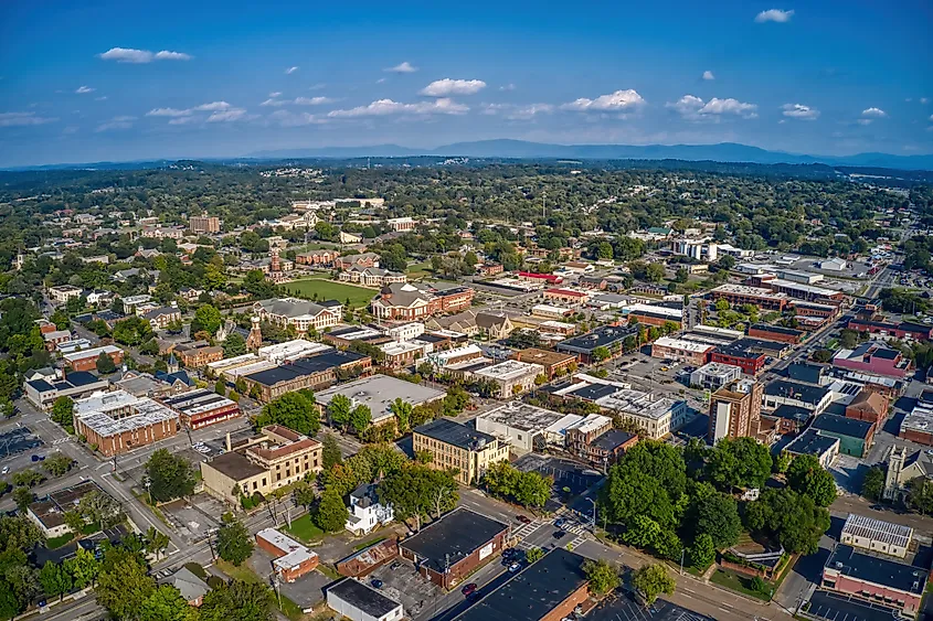 Aerial View of downtown Cleveland, Tennessee.