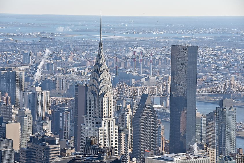 The Art Deco crown and spire of the Chrysler Building in New York City.
