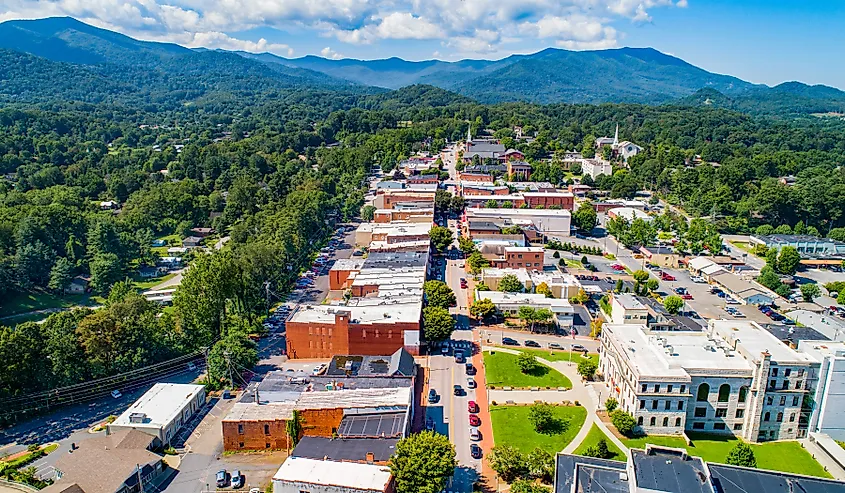 Aerial view of Waynesville, North Carolina.