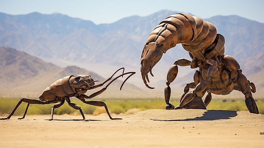 The ant and the scorpion sculpture in Borrego Springs, California.