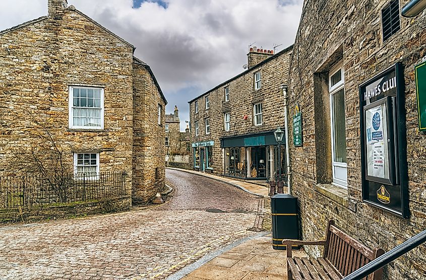 Hawes, North Yorkshire, UK - The old cobbled streets leading to the Market Place.
