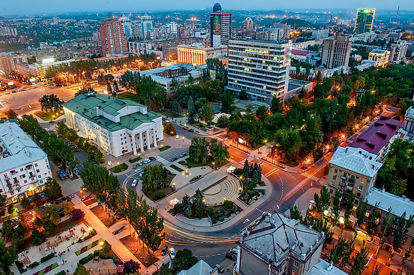 Aerial view of the Donetsk Pushkin Boulevard in Donetsk, Ukraine