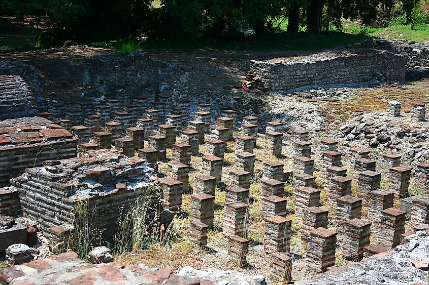 Roman hypocaust ruins with rows.