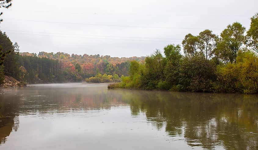 Pere Marquette River along US-31 in Michigan with fall foliage