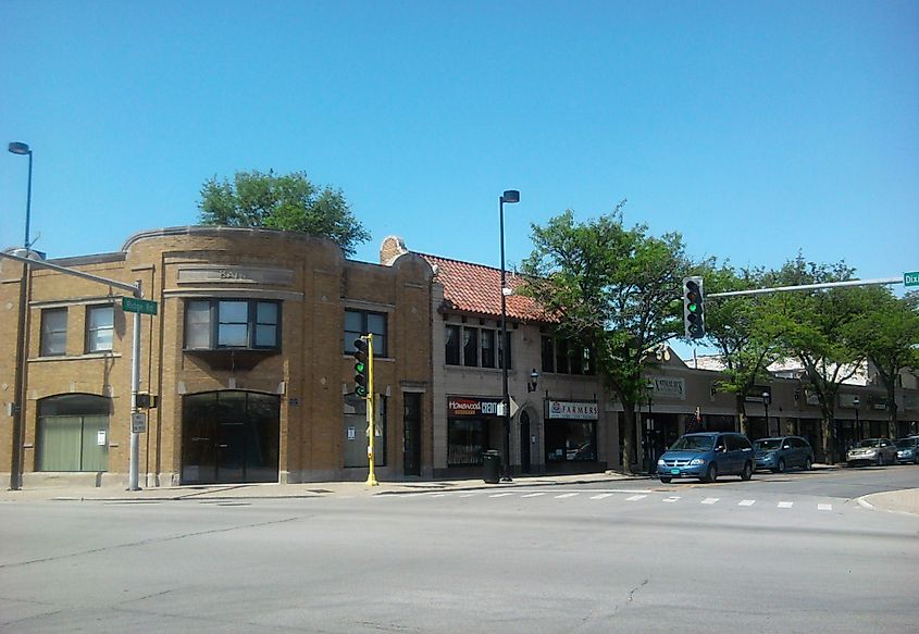 View of downtown Homewood in Illinois.