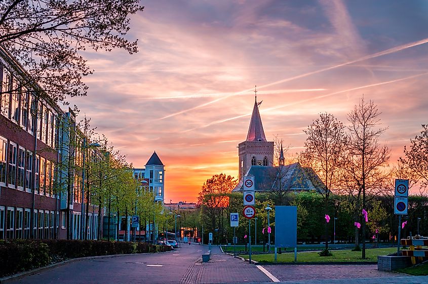 Beautiful sunset in Ede, Gelderland, Netherlands. 