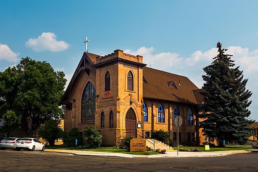 Heber City, Utah, USA - August 16th, 2021: Street view of the beautiful St. Lawrence Catholic Church