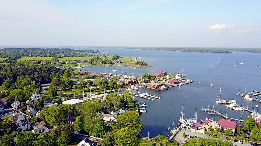 Aerial view of the St. Michaels Harbor in Maryland