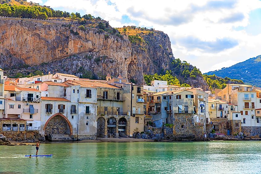 Homes near the beach in Cefalù, a village in northen Sicily, Italy.