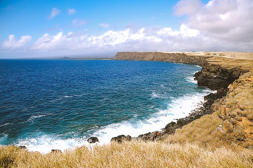 View of the ocean in South Point Park near Ocean View, Hawaii.
