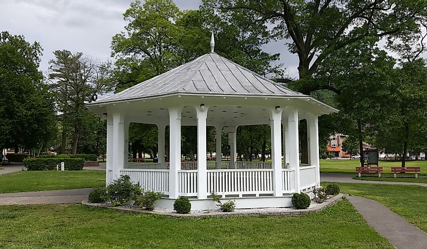 The Palmerton Park Gazebo surrounded by green grass and trees