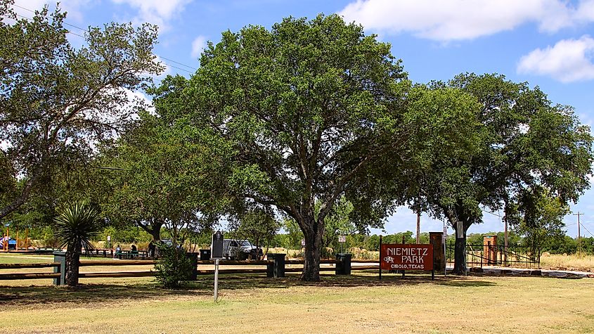 Entrance to Niemietz Park in Cibolo, Texas, United States.