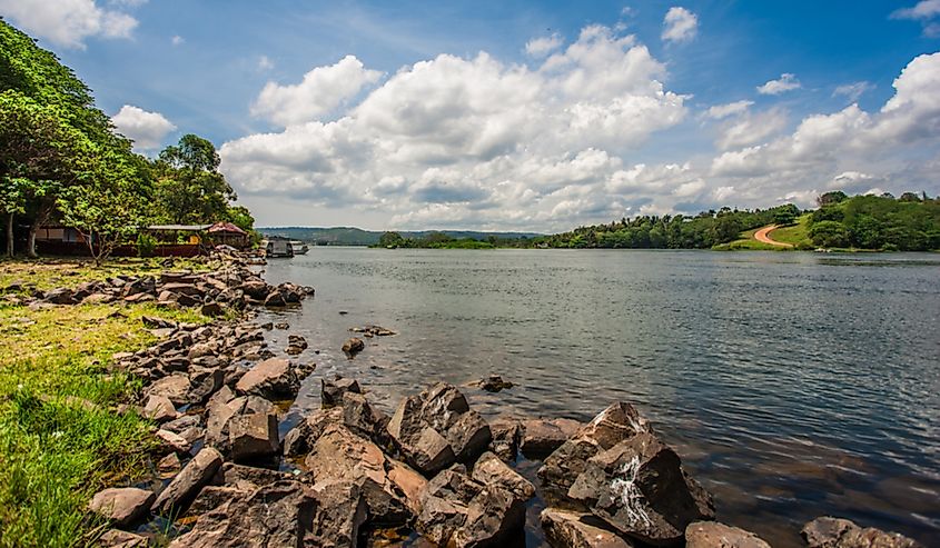 The Nile River leaving Lake Victoria at Jinja, Uganda