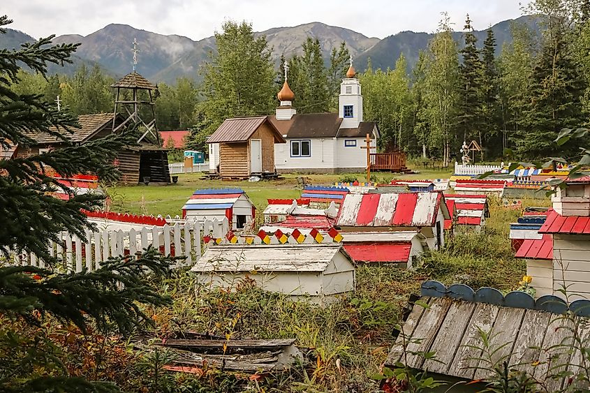 Spirit houses in Eklutna, Alaska.
