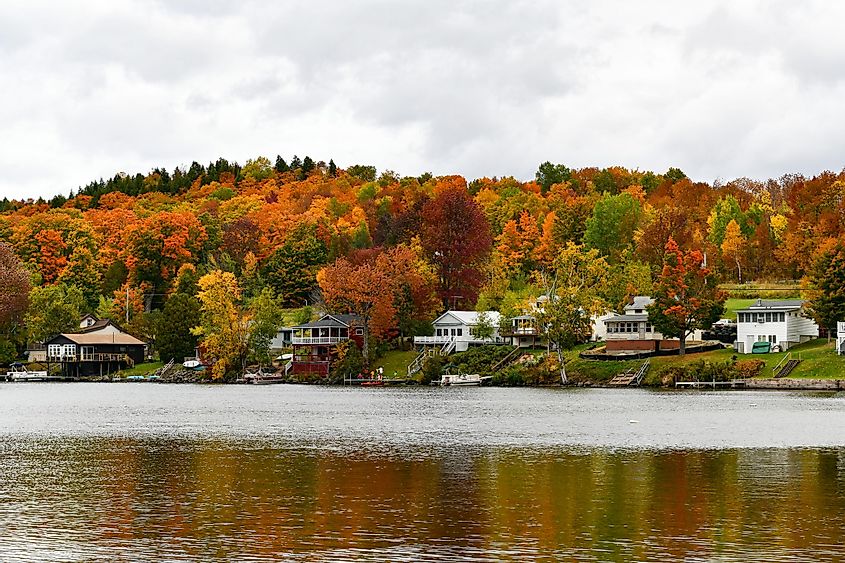Overlooking of Lake Elmore State Part With Beautiful Autumn Foliage and Water reflections at Elmore, Vermont