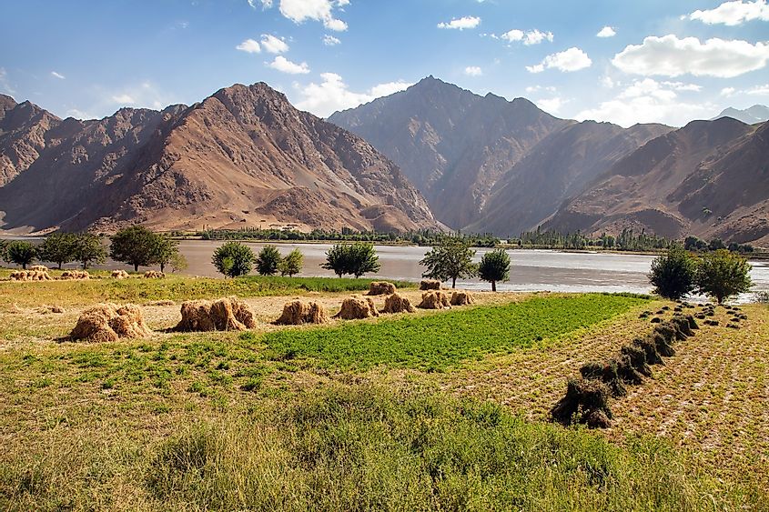 Fields aroun Panj river, Gorno-Badakhshan, Tajikistan and Afghanistan border, Wakhan corridor
