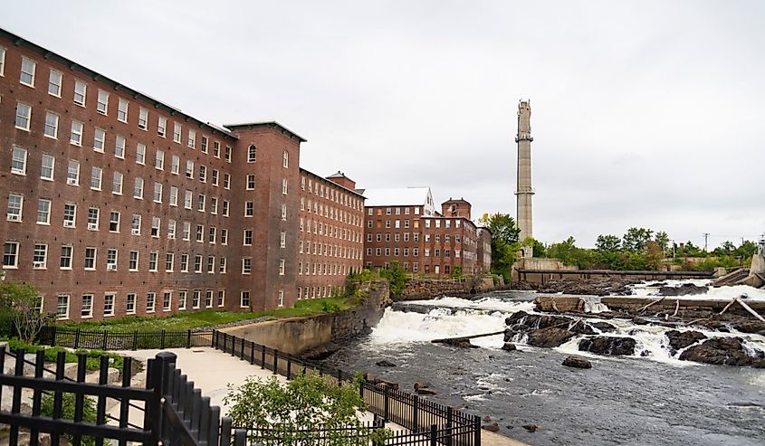 The historic brick pepperell center or former mill building in the town of Biddeford Maine
