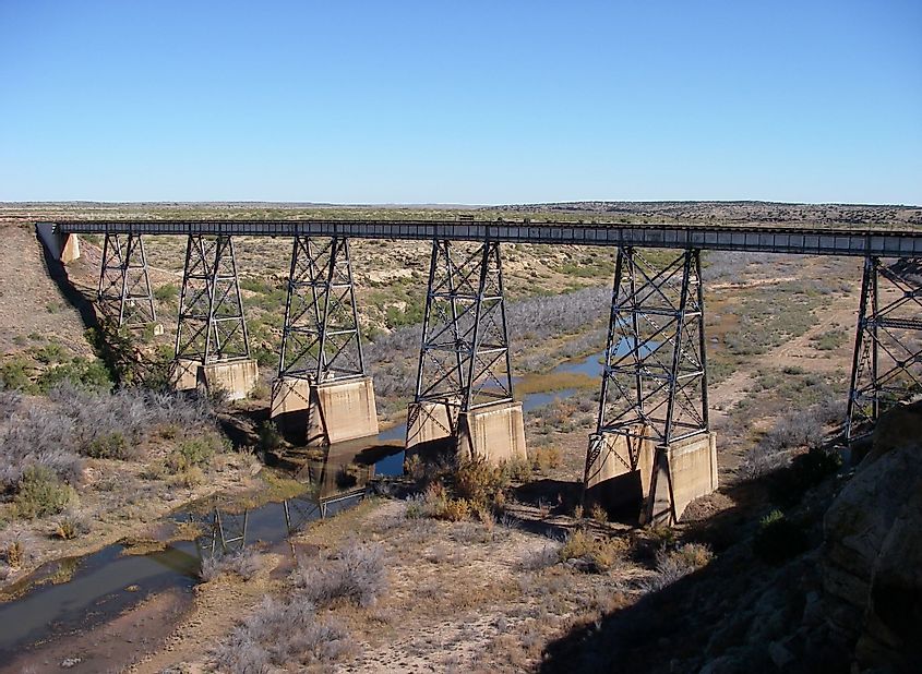 Railroad bridge spanning the Canadian River valley south of Logan, New Mexico